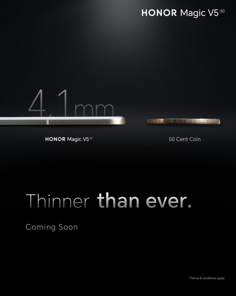 HONOR-Magic-V5-slimmer-comparable-to-a-50-cent-coin_1-1-819x1024 [Preview] HONOR Magic V5 Bakal Dilancar 15 Julai – Telefon Lipat Paling Nipis Dunia?